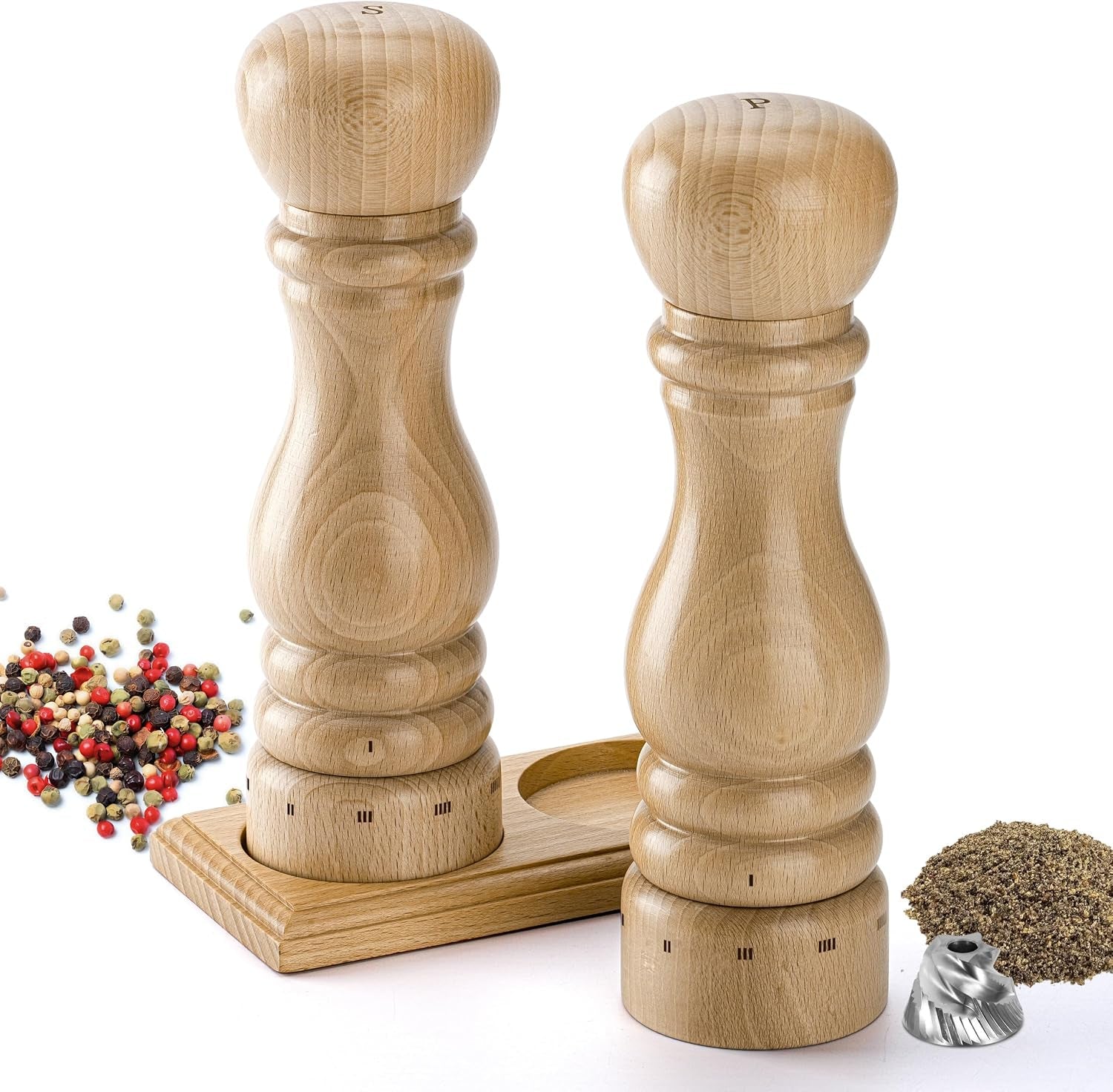 wooden-salt-and-pepper-grinder-set-manual-salt-and-pepper-mill-with-ceramic-stainless-steel-core-refillable-salt-grinder-with-external-adjustable-coarseness-9-tall-beech