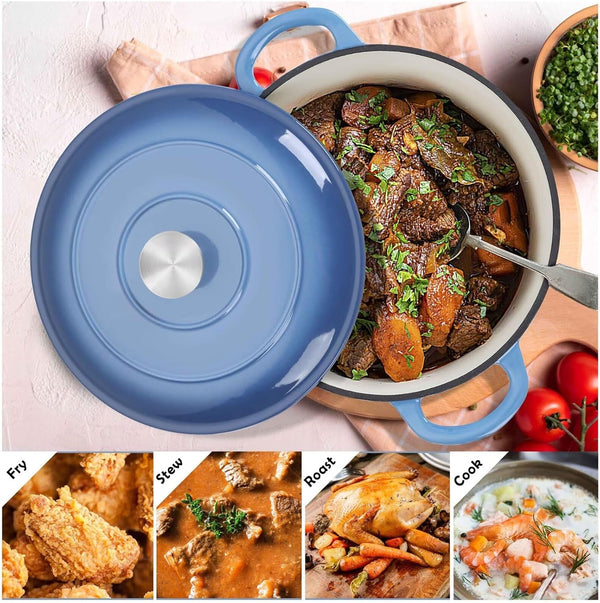 6QT Dutch Oven with Lid, Enameled Nonstick Cast Iron Dutch Oven | Cooking Pot for Stewing Baking Braising, Various Stoves & Oven Safe, Toxic Free & Solid, Dual Handles & Easy Cleanup - Blue8