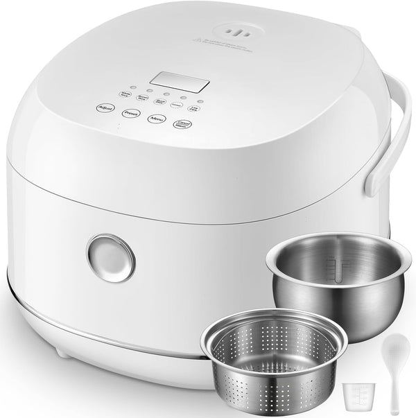 Stainless Steel Rice Cooker Small 6 Cup (Uncooked) / 12-Cup (Cooked) with Stainless Steel Inner Pot, Compact Mini Rice Cooker Small Kitchen, Low Carb Rice Maker, 24H Timer and Auto Keep Warm1