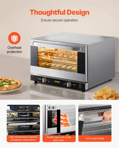 Commercial Convection Oven, 47L/43Qt, Half-Size Conventional Oven Countertop, 1600W 4-Tier Toaster W/Front Glass Door, Electric Baking Oven W/Trays Wire Racks Clip Gloves, 120V | for Restaurant Bakery, 1600W 4-Tier Countertop Electric Toaster, with Front Glass Door, Trays, Wire Racks, Clip Gloves, 120V6