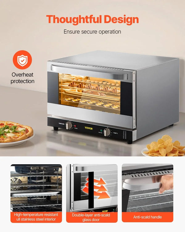 Commercial Convection Oven, 47L/43Qt, Half-Size Conventional Oven Countertop, 1600W 4-Tier Toaster W/Front Glass Door, Electric Baking Oven W/Trays Wire Racks Clip Gloves, 120V | for Restaurant Bakery, 1600W 4-Tier Countertop Electric Toaster, with Front Glass Door, Trays, Wire Racks, Clip Gloves, 120V6