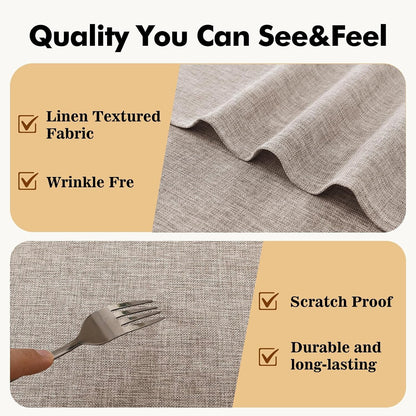 round Table Cloth Faux Linen Farmhouse Tablecloth Wrinkle and Stain Resistant Decorative Fabric Table Cover for Kitchen, Dining Room, Parties and Camping, Stone, 80 Inch Round3