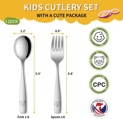 Toddler Eating Utensils Set,Set of 12 Food Grade Stainless Steel Silverware Sets for Kids,Dishwasher Safe Children Small Metal Spoons and Forks Flatware Sets2