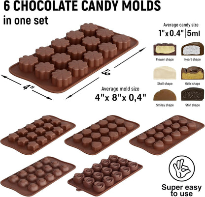 Chocolate Molds Silicone – Set of 6 – Non-Stick & Food Grade – Free Ebook | Chocolate Molds Silicone for Jelly Candies, Truffles, Bath Melts & Candles - Dishwasher Safe4