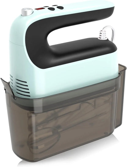 9-Speed Digital Hand Mixer Electric, 400W Powerful DC Motor, Hand Mixer Electric Handheld with Snap-On Storage Case, 5 Stainless Steel Accessories, Beaters, Dough Hooks, Whisk(Ice Blue/Black)2