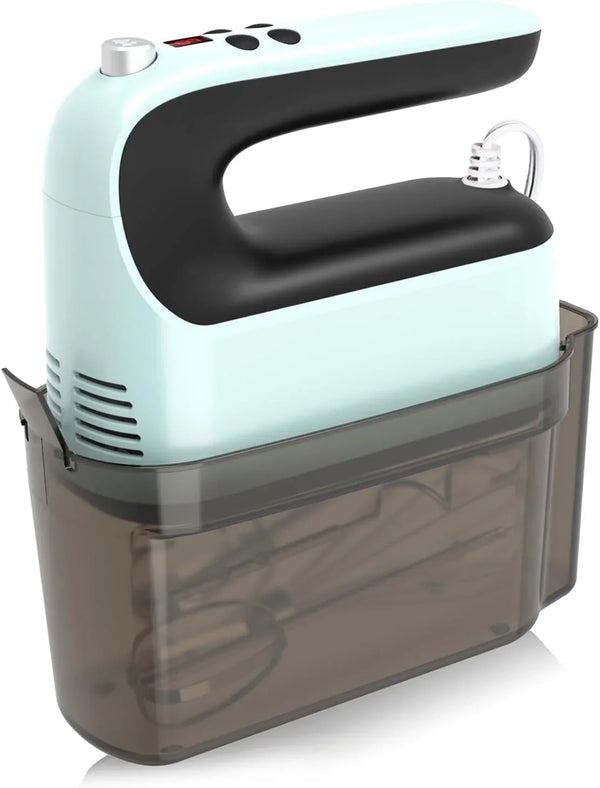 9-Speed Digital Hand Mixer Electric, 400W Powerful DC Motor, Hand Mixer Electric Handheld with Snap-On Storage Case, 5 Stainless Steel Accessories, Beaters, Dough Hooks, Whisk(Ice Blue/Black)2