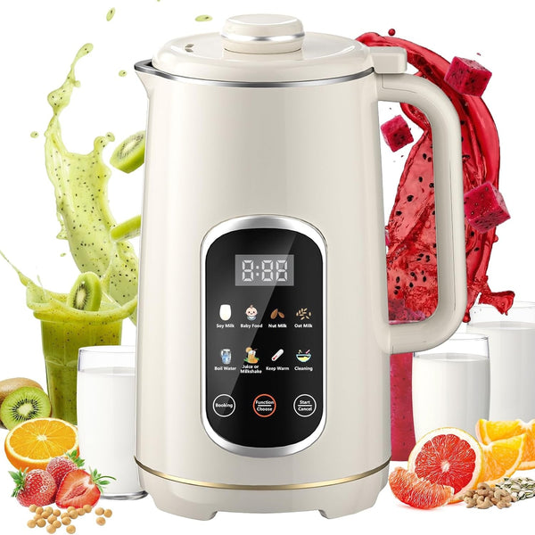 Kuhuz Nut Milk Maker,42Oz Plant Based Milk Machine for Homemade Almond/Oat/Soy,10-In-1 Countertop Blender with Juice/Milkshake/Food Processor/Boil Water,Delay Start/Keep Warm/Self Cleaning,White1