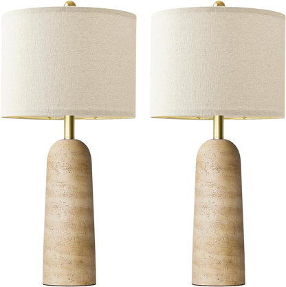 Modern Table Lamp Set of 2, Warm Beige Resin Lamp with Natural Stone Look, 27.25" Lamps for Living Room with Linen Shades, Bedside Lamp for Bedroom, Living Room, Nightstand, Entryway1