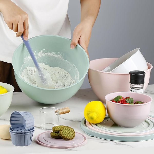 Plastic Mixing Bowls with Lids Set for Kitchen, 5 Set Nesting Bowls for Mixing, Baking, Prepping, Cooking and Serving Food, Mixing Bowls Dishwasher, Microwave Safe4