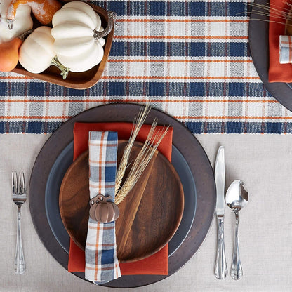 Thanksgiving & Fall Table Decoration Autumn Farmhouse Plaid, Ribbed Table Runner, 13X72, Blue & Orange3