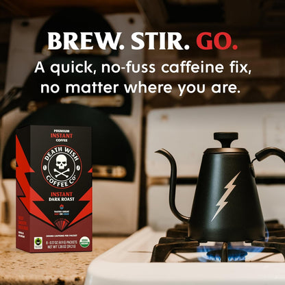 Death Wish Coffee Instant Dark Roast Coffee Packets, Bold & Intense Blend of Arabica & Robusta Beans, USDA Organic, 8 Count8