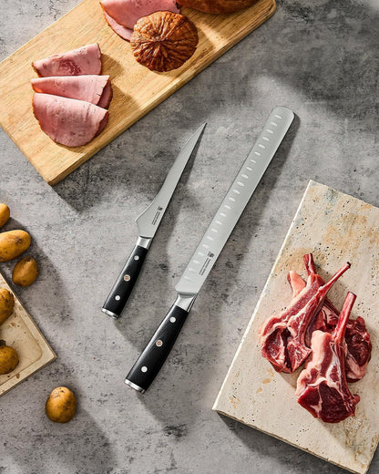 2Pc Kitchen Knife Set - Japanese Steel Boning & Slicing Knife Set | 56-58 Hrc German 1.4116 Steel Full Tang Blades, Pakkawood Handles, Meat Fruit Vegetable Prep Carving Set with Sheaths7