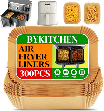 300PCS Disposable Air Fryer Liners for Ninja Dual/Bella Airfryer | Rectangle Air Fryer Parchment Paper Compatible with Ninja Dualzone DZ201/ DZ401/ DZ550/ DZ302, Bella Slim Air Fryer & More1