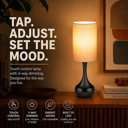 Mid Century Modern Black Droplet Table Lamp with Cylinder Shade4
