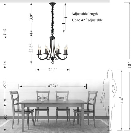 Black Chandeliers,8-Light Easy Installation Farmhouse Chandelier for Dining Room,Kitchen Light Fixtures Light over Table,E12 Base Rustic Pendant Ceiling Lights for Bedroom Hallway6