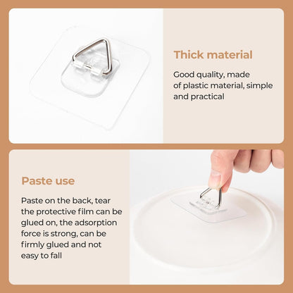 10 Pack Invisible Vertical Plate Hangers, 2.3 Inch Adhesive Plastic Hooks for Hanging Decorative Plates, Wall Art, and Small Artwork3