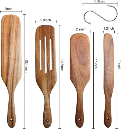 Spurtle Set, Natural Acacia Wooden Kitchen Utensils Set of 4, Wooden Spoons Utensils for Cooking, Stirring, Mixing, Serving, Spurtles Kitchen Tools as Seen on Tv for Nonsick Cookware6