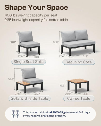 Aluminum Modular Outdoor Patio Furniture Set, Lounge Sectional with Table8