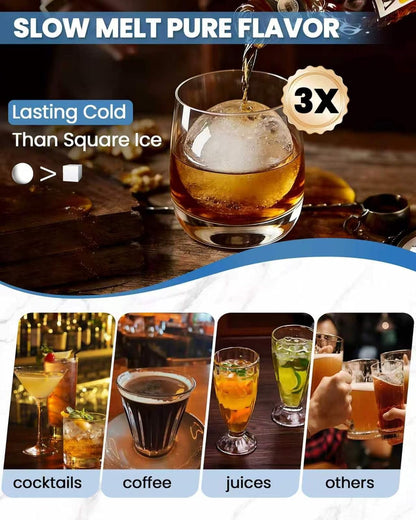 Large Ice Cube Tray for Freezer - 2 Pack Stackable round Ice Cube Molds Set, Easy to Fill & Release with Storage Bin and Tongs for Kitchen, Party, Cocktail & Coffee, Gifts for Whiskey Lover (1.93In)7