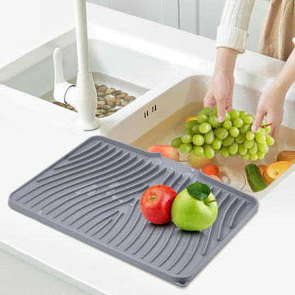 Silicone Dish Drying Mat for Kitchen Counter, Grey-1Pcs, 16" X 12" | Heat Resistant & Non-Slip Dish Drain Pad with Built-In Drain, Dishwasher Safe, Quick-Dry, Hangable & Roll-Up for Storage4