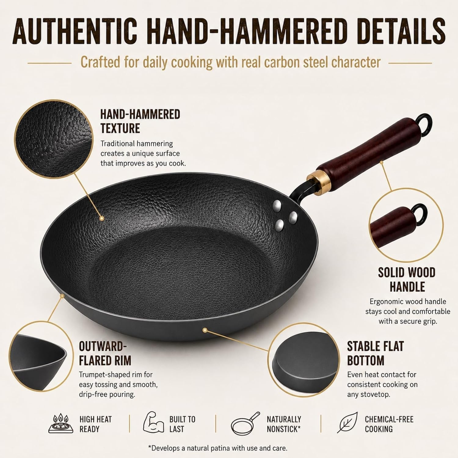 10-5-hand-hammered-carbon-steel-skillet-for-searing-uncoated-surface-removable-handle-for-oven-use-smoother-food-release-with-seasoning-and-compatibility-with-all-stovetops