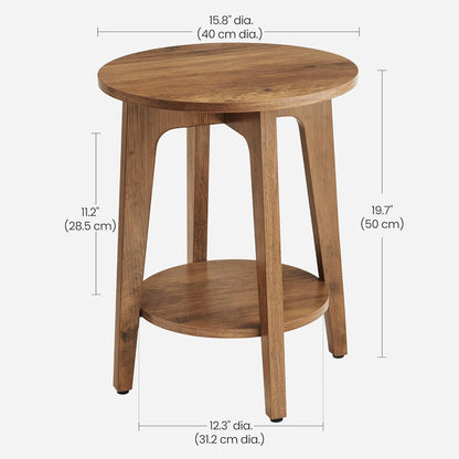 VASAGLE MAEZO Collection - Side Table, 2-Tier Small round End Table, Nightstand with Tapered Legs, Curved Transitions, for Small Spaces, Living Room, Bedroom, Honey Brown ULET283T413