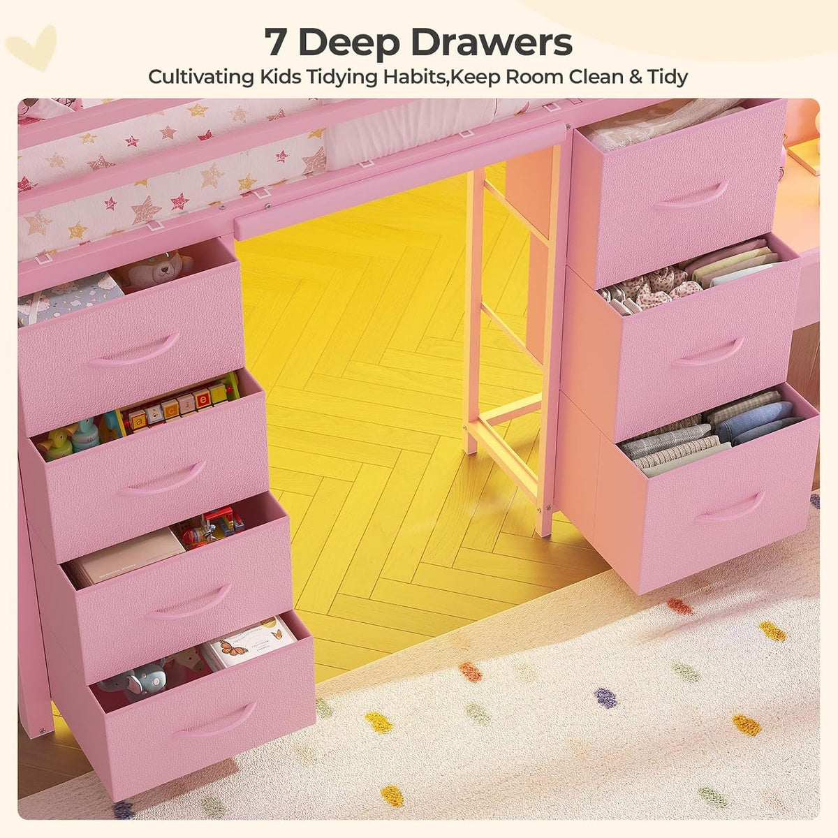 kids-low-loft-bed-twin-size-with-desk-and-7-storage-drawers-pink