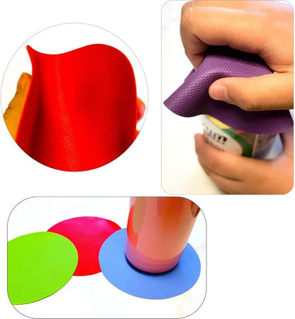 4Pcs Rubber Jar Opener Bottle Gripper for Weak Hands, Seniors | Non Slip Pad Multi-Function Silicone Can Opener for Kitchen, Can Lids, Jars, Coasters, Heat-Resistant, Easy Clean, Durable2