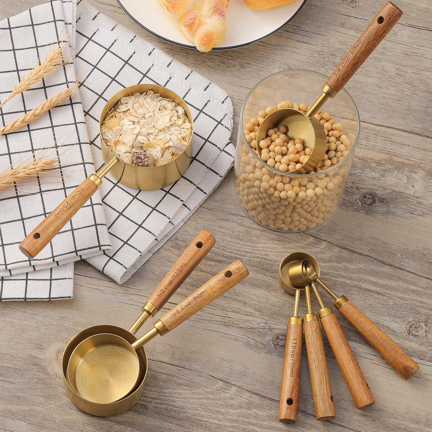 measuring-cups-and-spoons-set-of-8-golden-stainless-steel-measuring-cup-with-wooden-handle-kitchen-food-liquid-baking-gold