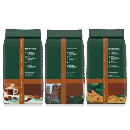 Starbucks Ground Coffee Medium Roast Variety Pack, 3 Bags 12 Oz | 100% Arabica Ground Coffee; Medium Roast Variety Pack; 3 Bags, 12 Oz Each (36 Oz Total)10