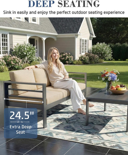 Aluminum Patio Furniture Set, 9 Seats Modern Outdoor Furniture with Coffee Table, 7 Pieces Metal Conversation Sectional Sofa, Beige6