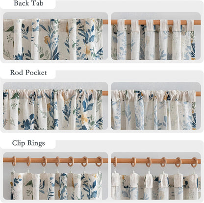 Floral Linen Curtains 84 Inch Long 2 Panels Semi Sheer Cottage4