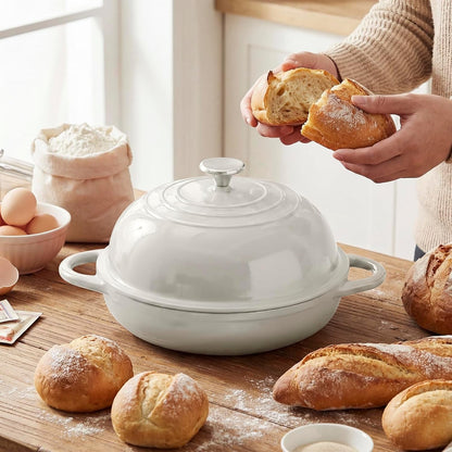 Dutch Oven Cast Iron Bread Oven with Cloche Dome Lid for Baking Sourdough, Artisan Bread, Pizza | Enameled Cast Iron Combo Cooker for Baking, Braising, Roasting | Magenta Enameled Finish8