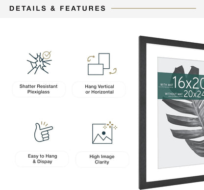 Studio Gallery Poster Frame, 20X24 Matted to 16X20, Black Woodgrain6