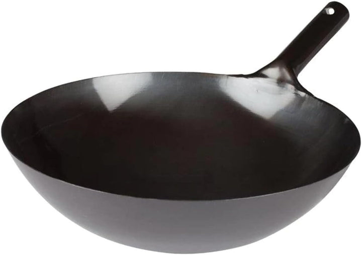 16" Black Carbon Steel Commercial Wok | Integral Handle, Even Heat Distribution, Great for Stir Fry, Sauteing, Frying and Restaurant Kitchens