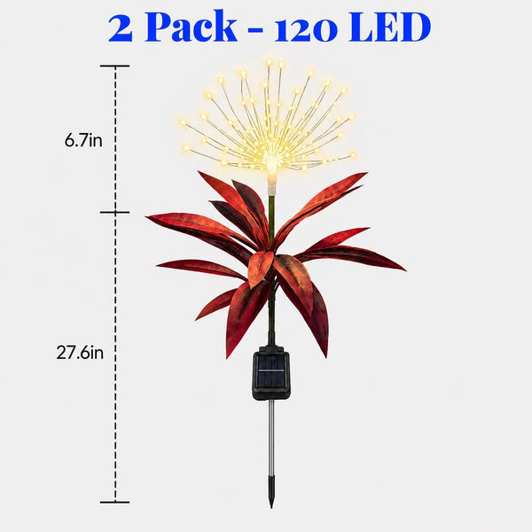 Solar Firework Lights Outdoor,2 Pack 120 LED Solar Garden Lights with Tropical Plant-Style Leaves,8 Modes Waterproof Decorative Yard Stake Lights for Patio Pathway Front Yard,Wedding Party Garden Gift3