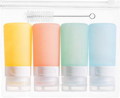 2 Oz Condiment Squeeze Bottles, Leakproof Salad Dressing Container | 4 Pack Silicone Salad Dressing Container to Go with Snack Storage Bag, Sauce Bottles for Lunch Box, Ketchup, Syrup, Candies1