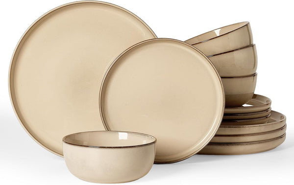 Milkyway 12-Piece Stoneware Dinnerware Set, Milk Tea1