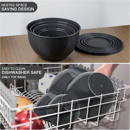 Plastic Mixing Bowls with Lids Set for Kitchen, 5 Set Nesting Bowls for Mixing, Baking, Prepping, Cooking and Serving Food, Mixing Bowls Dishwasher, Microwave Safe6