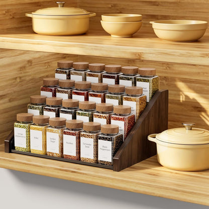 4-Tier Spice Organization for Cabinet, Adjustable Depth Spice Holder for Countertop, Cupboard, Pantry, Seasoning Organizer, Wood & Solid Metal5