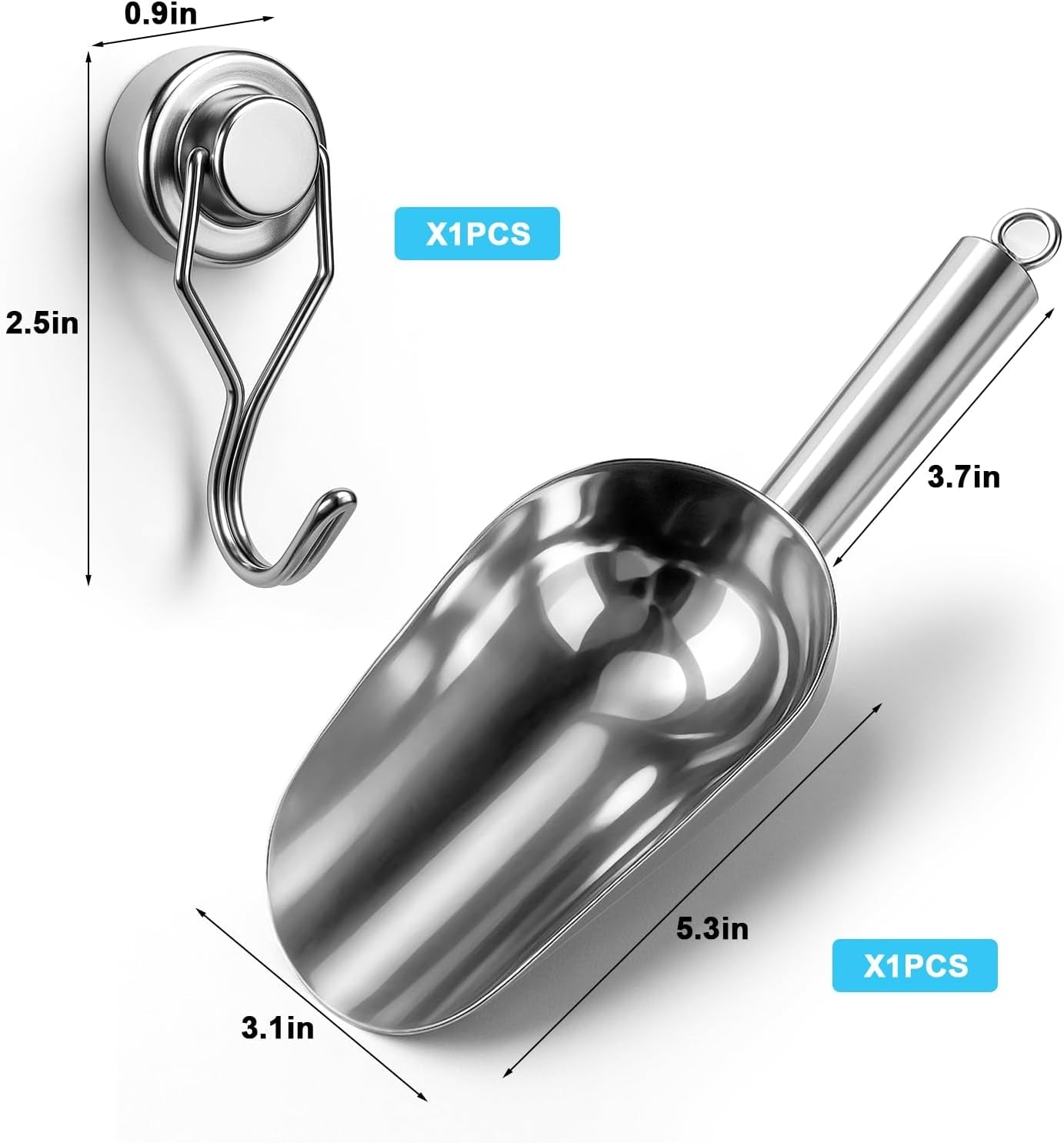 stainless-steel-ice-scoop-for-freezer-with-magnetic-hook-ice-scoop-for-ge-profile-opal-2-0-nugget-ice-maker-for-kitchen-ice-bucket-bar-party-accessories8oz-silver
