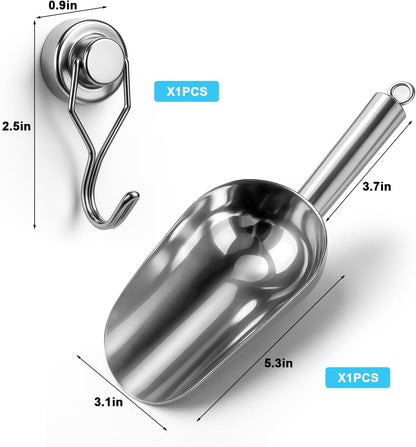 Stainless Steel Ice Scoop for Freezer with Magnetic Hook | Ice Scoop for GE Profile Opal 2.0 Nugget Ice Maker, for Kitchen Ice Bucket Bar Party Accessories(8Oz-Silver)6