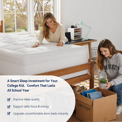 Twin XL College Dorm Essentials 3 Inch Memory Foam Mattress Topper | Dual Layer Design, 2 Inch Cooling Gel Foam and 1 Inch Soft Pillow Top Bed Pad, Back to School, Comfortable Support6
