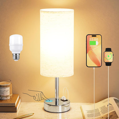 Bedside Table Lamp for Bedroom - Touch Desk Lamp with USB A+C Port1
