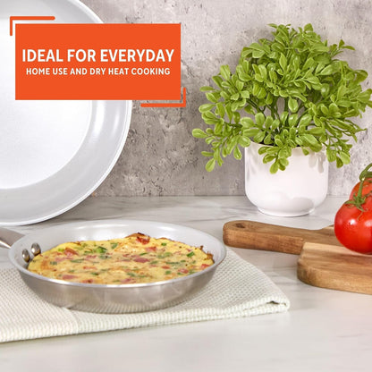 8 in 2 Ply Aluminum Gray Ceramic Fry Pan with Stainless Steel Handle | 2 Ply Construction with Induction and Oven Use, Ideal for Pan Frying and Sautéing8