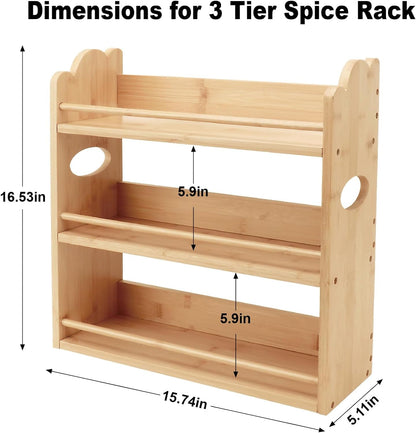3-Tier Bamboo Spice Rack, Wall Mount & Countertop Spice Organizer2