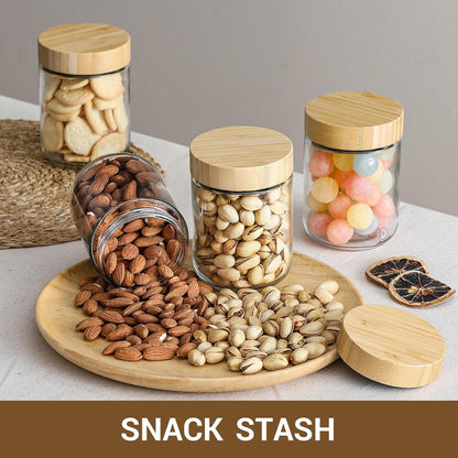 4-Pack 16Oz Glass Jars with Airtight Lids, Overnight Oats Containers with Bamboo Lids, Wide Mouth Mason Salad Jars, Glass Food Storage Containers for Snacks Yogurt Spice Sugar5