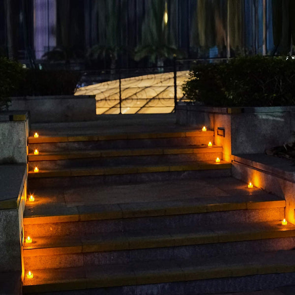Solar Tea Lights Outdoor Waterproof, 8Pcs Rechargeable Dusk to Dawn Little Solar Votive Candles, Flameless Flickering Small Light for Lantern Window DIY Chandelier Patio Deck Garden Decor (Warm Amber)8