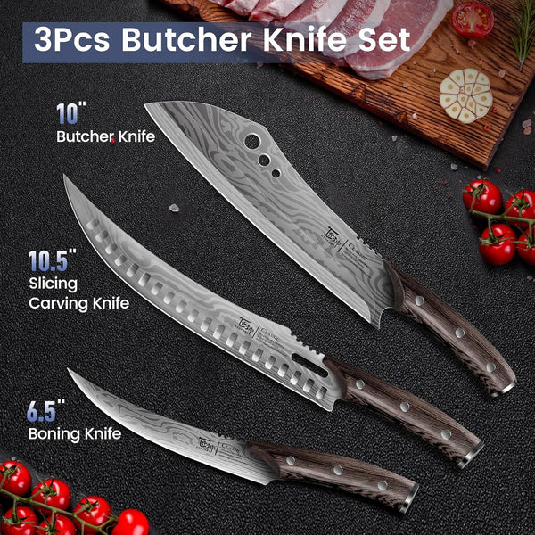 Butcher Knife Set, Cleaver, Breaking & Boning Knife for Meat & BBQ | Japanese Style High Carbon Steel Kitchen Knives Set for Brisket Slicing, Wenge Wood Full Tang Ergonomic Handle, Ideal Gift8