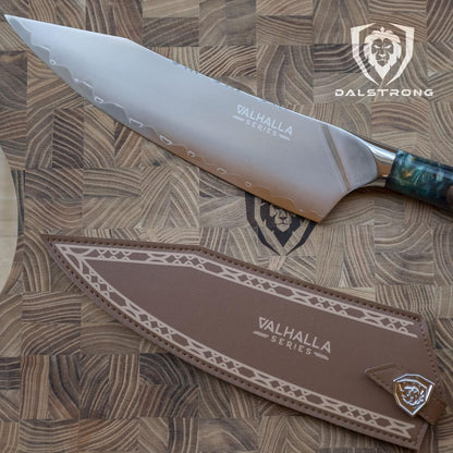 Chef Knife - 9.5 Inch - Valhalla Series - 9CR18MOV HC Steel Kitchen Knife - White Resin & Wood Handle - Razor Sharp Chef'S Knife - Kitchen Knife - Professional Cooking - W/Leather Sheath8